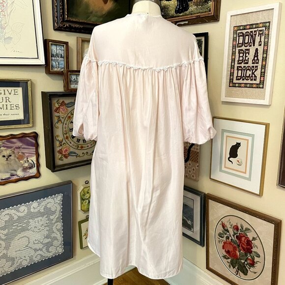 80s Vintage Miss Dior Light Pink Satin Balloon Sleeve Deep-V Midi Nightgown M - Picture 4 of 9